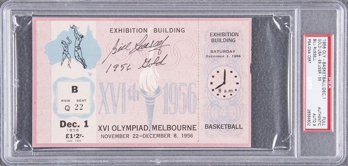 1956 Olympics Gold Ticket Signed by Bill Russell - PSA/DNA MINT 9